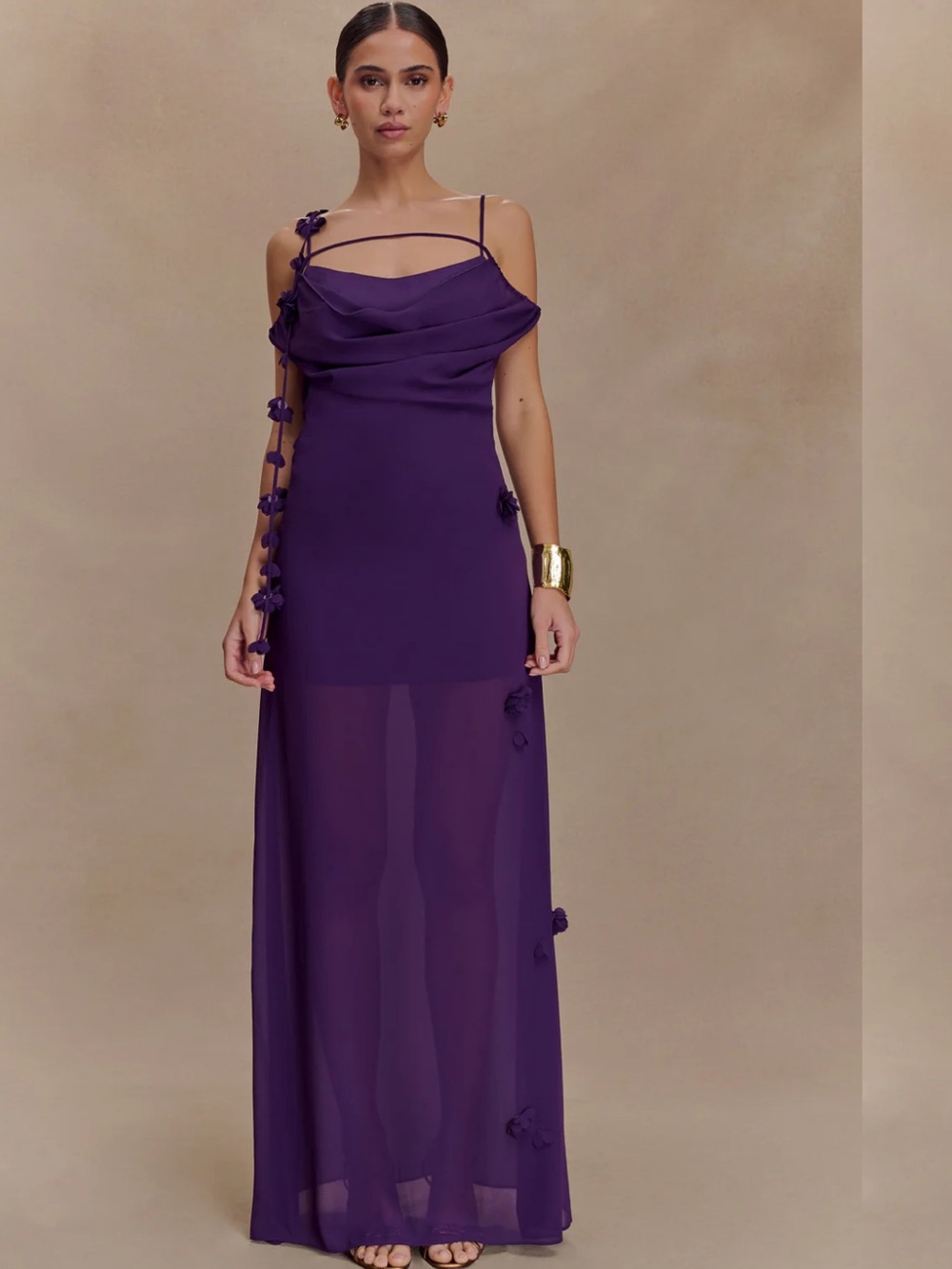 Meshki Rosalie Floral Chiffon Maxi Dress - Purple
